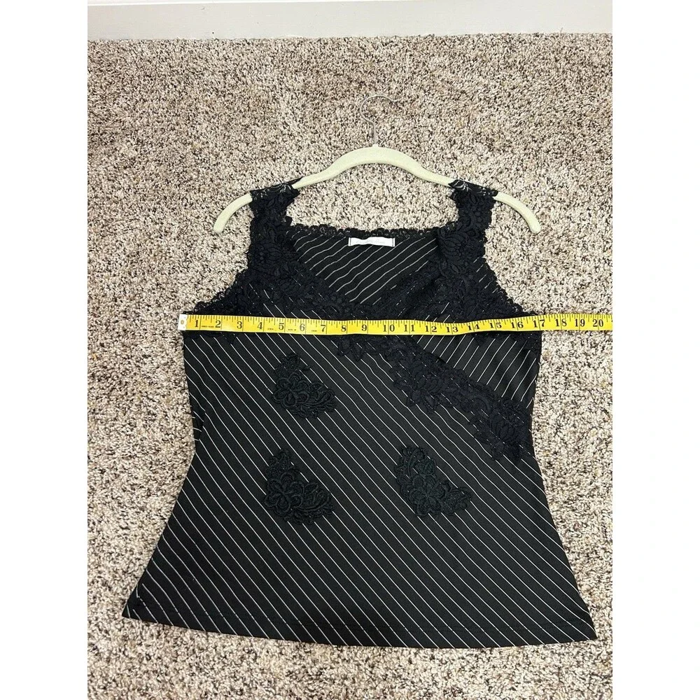 Vtg Charlotte Russe Striped Tank Top Black Lace Whimsigoth Y2K Grunge L - Picture 8 of 9